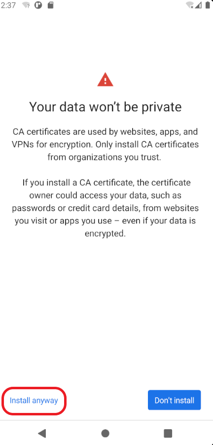 Android Install Certificate