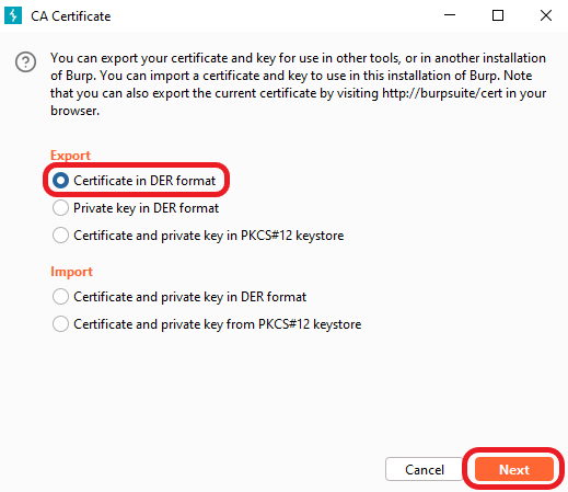 Burp export certificate